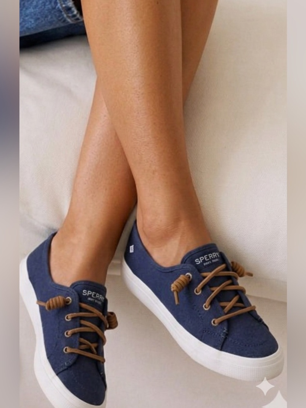 Sperry Top Siders navy with leather strings.